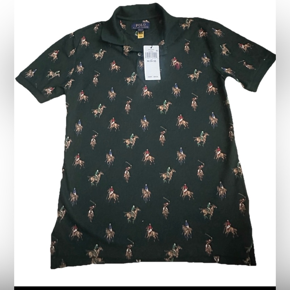 Ralph Lauren Dark Green Polo Shirt with Equestrian Print
